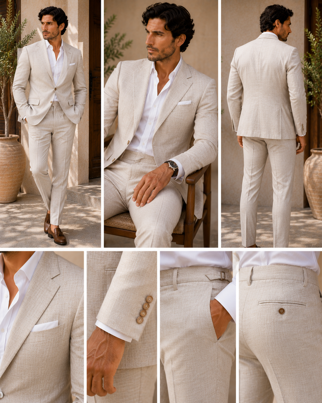 Men's Classic Single Breasted Linen Blend Suit 2